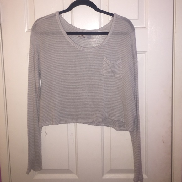 Cream long sleeve of the shoulder crop top