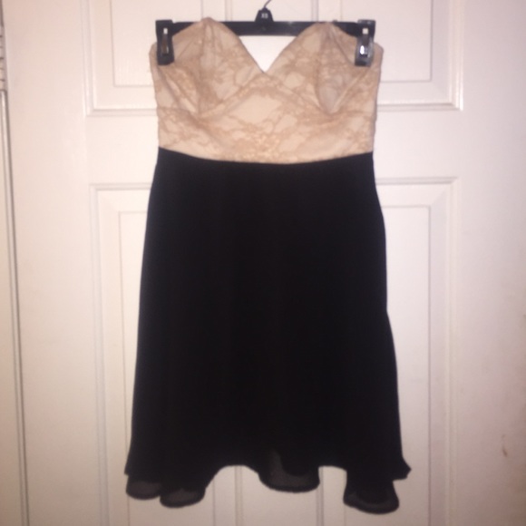 Pink and black sweetheart strapless dress
