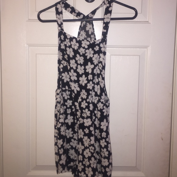 Black and white floral overalls