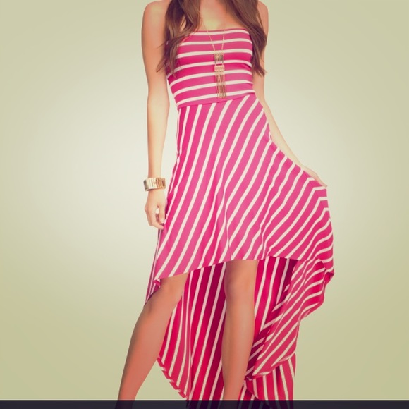 Bebe Hi Lo white and pink stripe dress Size M