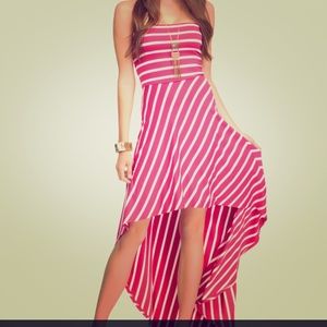 Bebe Hi Lo white and pink stripe dress Size M