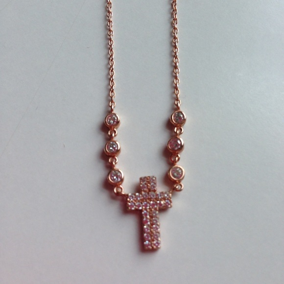 Rose gold over Sterling silver CZ cross necklace