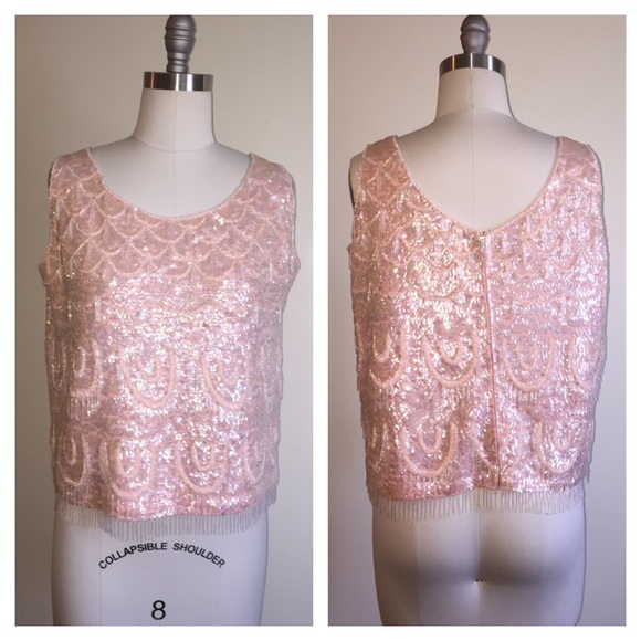 Vintage 50s/60s Pastel Pink Sequin Beaded Tank Top