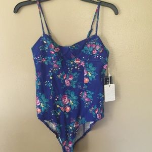 Blue floral spaghetti strap bodysuit