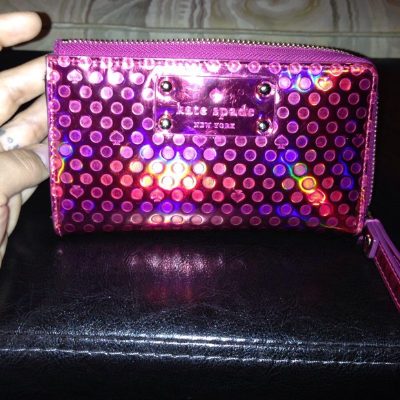 SOLD Pink Hologram Kate Spade Zip Around Wristlet