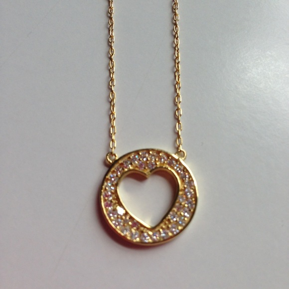 Gold over Sterling silver CZ cut-out heart necklac