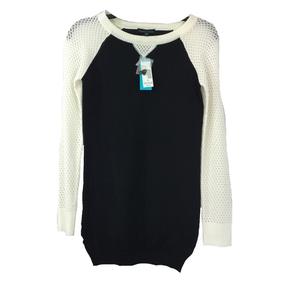 Mascara Tops - Black and White Mesh Sleeve Top Size XS #1004