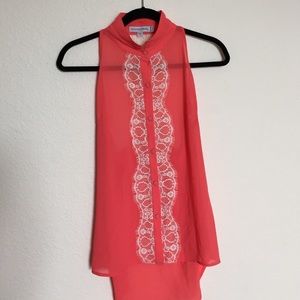 Finders Keepers coral high neck hi-lo lace tank