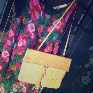 Vintage leather shoulder purse with gold detailing