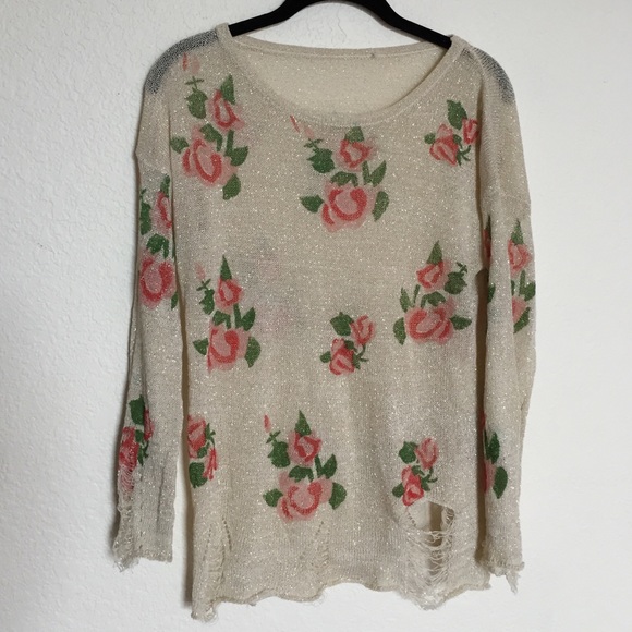 wildfox lookalike destroyed rose sweater