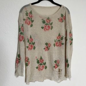 wildfox lookalike destroyed rose sweater