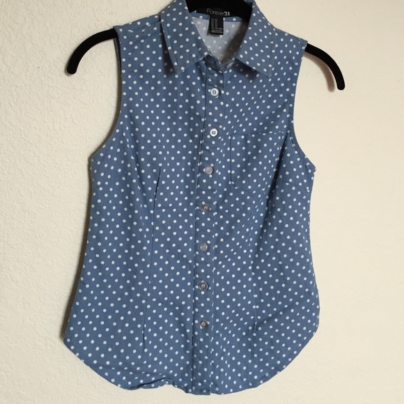button up polka dot chambray vest