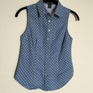 button up polka dot chambray vest