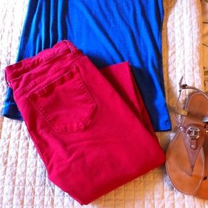 Red skinny jeans