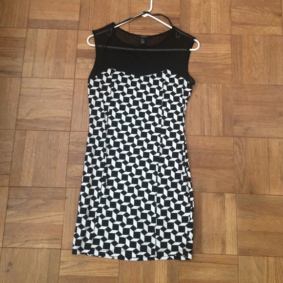 Black dress mesh detail and geometric print