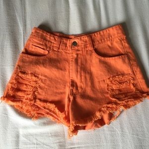 ✨NWOT✨ high waist destroyed orange shorts