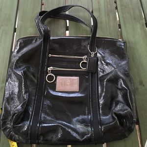 Coach Poppy black patent tote bag