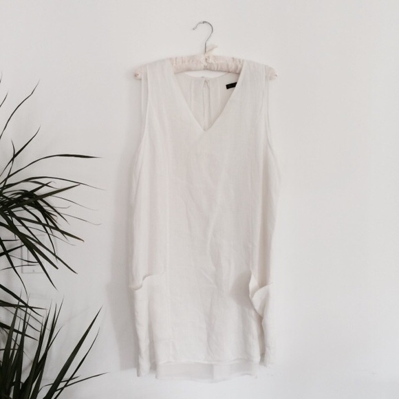Linen White Shift Dress with Sheer Details