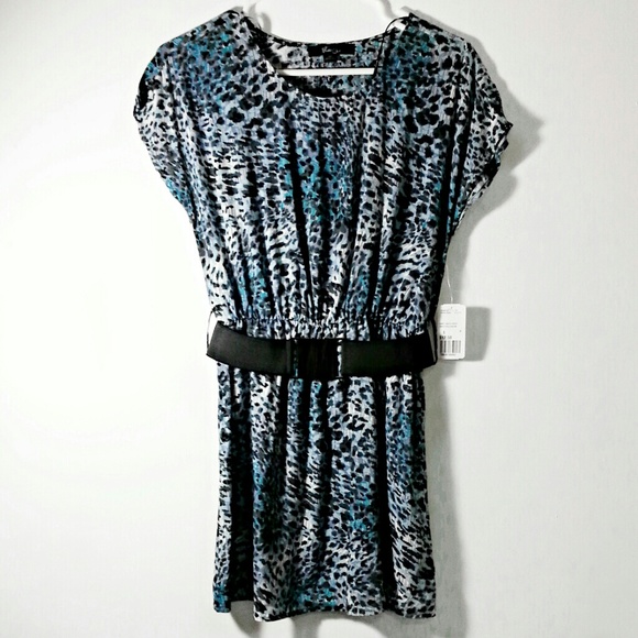 F21 BLUE BLACK LEOPARD SPOTTED DRESS - Picture 1 of 3