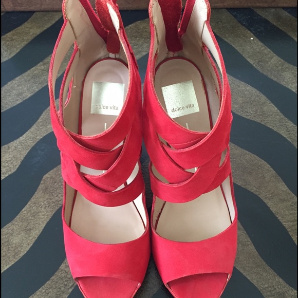 Dolce Vita red suede wedge sandals