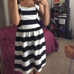 Black and white stripped flared dress