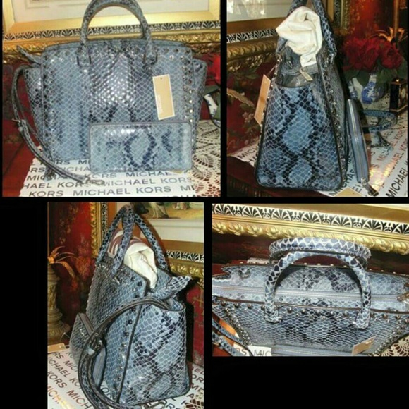 MK Large Selma Jeweled Python Satchel w/ Wallet