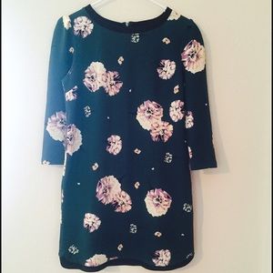 Floral Print Shift Dress in Deep Teal NWOT
