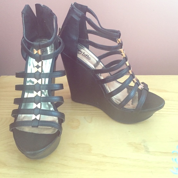 Black and gold sandals