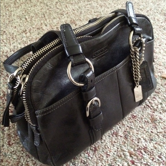 Coach black leather satchel handbag purse