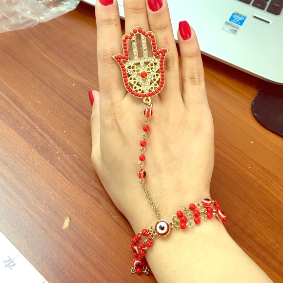 Red evil eye adjustable slave bracelet