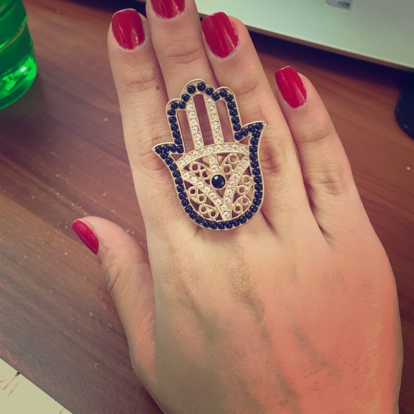 Gold and black Hamsa ring