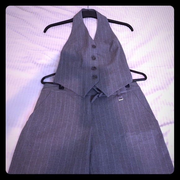 Sisley Gray Pinstriped Suit. Vest and Pants