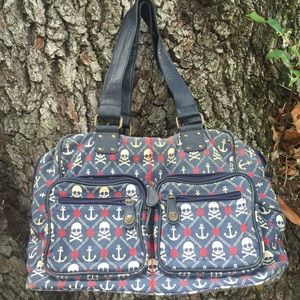 Loungefly Nautical Navy Skull & Anchor Print Purse