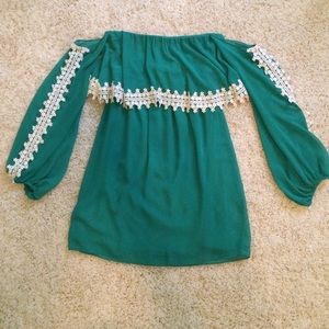 Green and lace off the shoulder dress