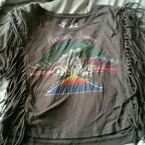 PacSun Graphic crop top with fringe