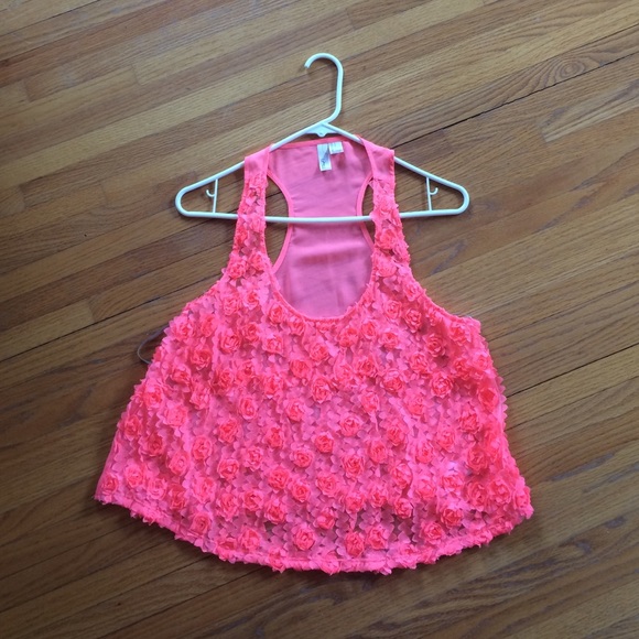Neon pink floral chiffon racer back swing tank