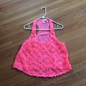Neon pink floral chiffon racer back swing tank