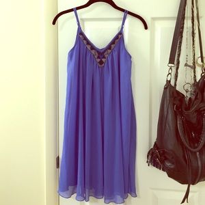 EXPRESS BEADED TRAPEZE CHIFFON AQUA BLUE DRESS