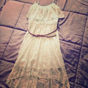 Mint green high-low lace dress with belt