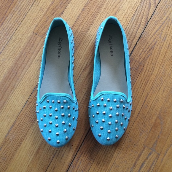 Teal studded loafers