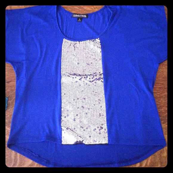 Living Doll Royal Blue + Silver Sequins Hi-Lo Top