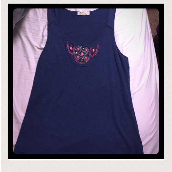 Forever 21 Blue RacerBack Tank with Embellishment - Picture 3 of 3