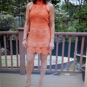 Orange lace mini dress