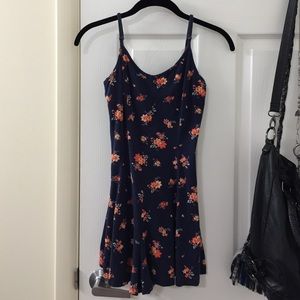 KIMCHI BLUE BOW TIE BACK FLORAL ROMPER NAVY ORANGE