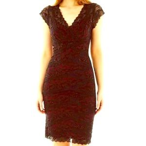 Shutter-pleat Black Lace Garnet Dress