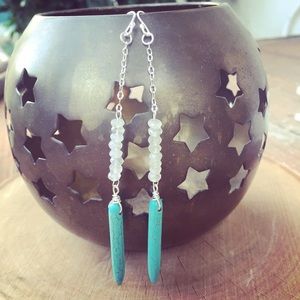 Handmade Dangle Moonstone Wire Wrapped Earrings