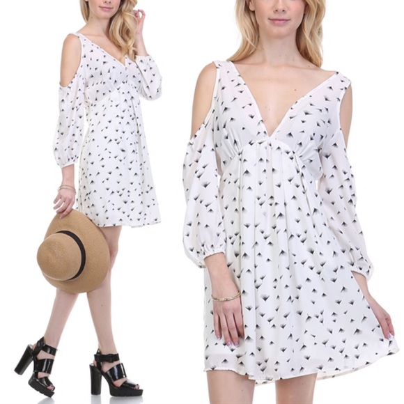 The DANDELION BREEZE cold shoulder dress-WHITE - Picture 2 of 4