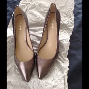 pointy metalic silver high heel from Coach