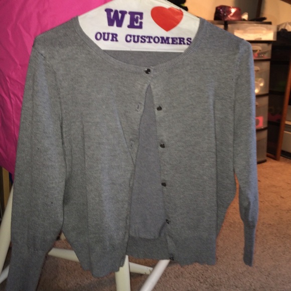 grey button down sweater