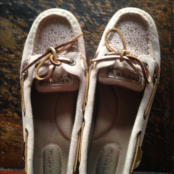 Pale pink sperrys with rhinestones